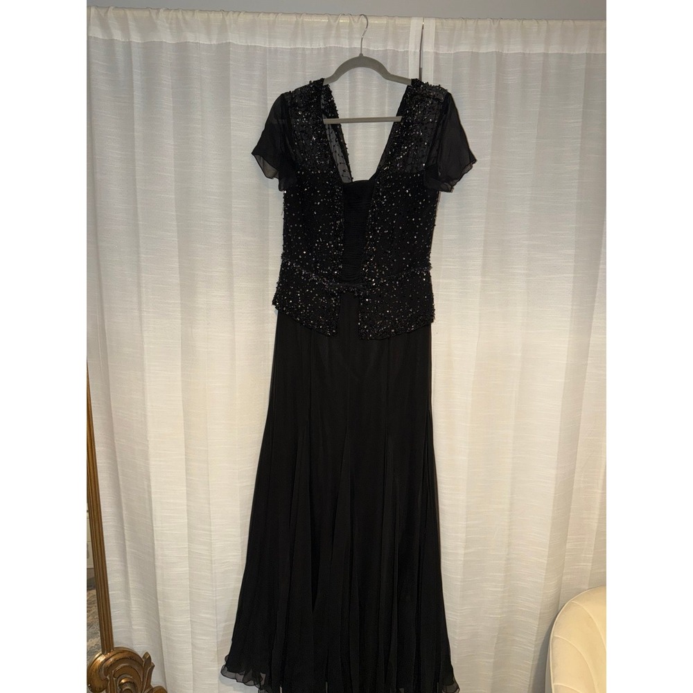 Vintage Jovani Mother of Bride/Groom Formal Gown Beaded Dress Silk Black